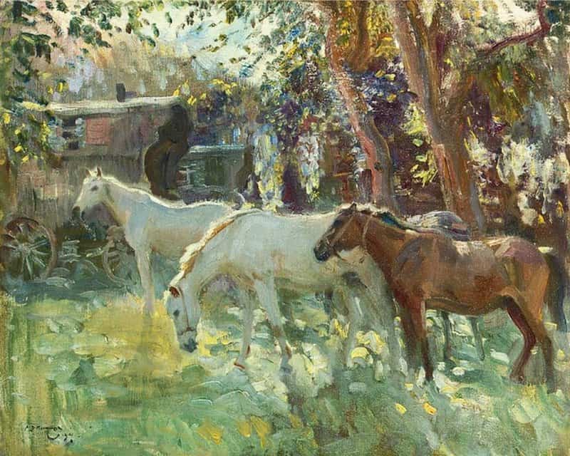 Munnings Alfred James Horses And Gypsy Caravans 1911 canvas print