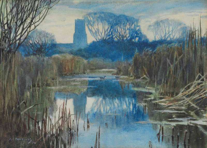 Munnings Alfred James Marshy Landscape With A View Of Mendham Church Suffolk 1898 canvas print