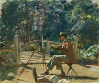 Munnings Alfred James Maurice Codner Sketching By The Bridge At Wiston canvas print