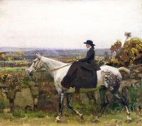 Munnings Alfred James Porträt einer Reiterin. Florence Munnings auf der grauen Stute 1914