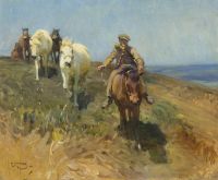Munnings Alfred James Shrimp Leading Ponies Across The Ringland Hills Norfolk 1911