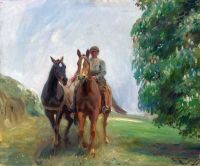 Munnings Alfred James Shrimp Leading Two Hunters 1912 canvas print