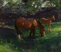 Munnings Alfred James Springtime Apple Blossom With A Mare And Foal 1906