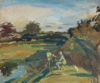Munnings Alfred James The Artist Painting On Exmoor Before 1950