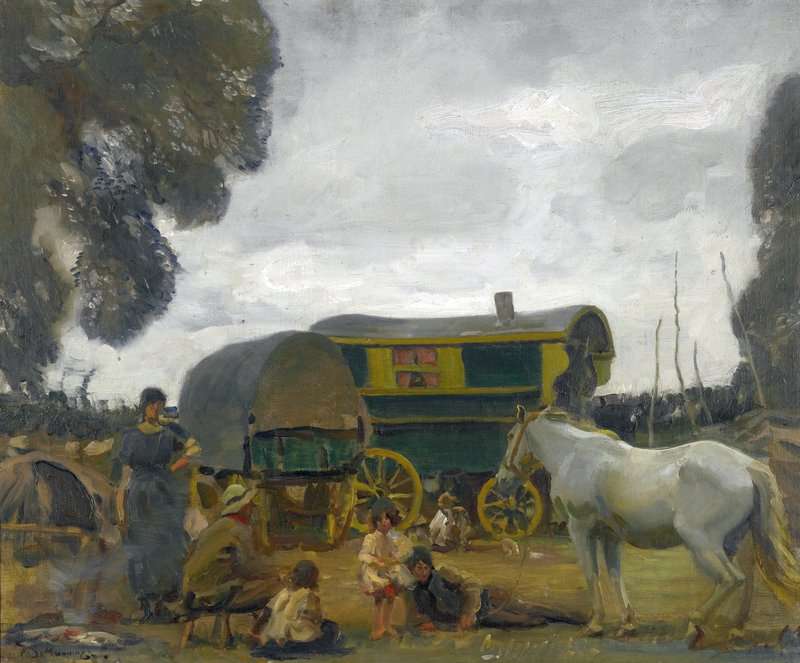 Munnings Alfred James The Green Caravan   Hampshire Hop Picking Gipsies Before 1955 canvas print