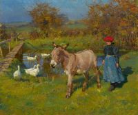 Munnings Alfred James Woman With A Donkey And Geese 1904