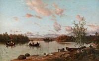 Munsterhjelm Hjalmar Riverbank bei Sonnenuntergang 1872