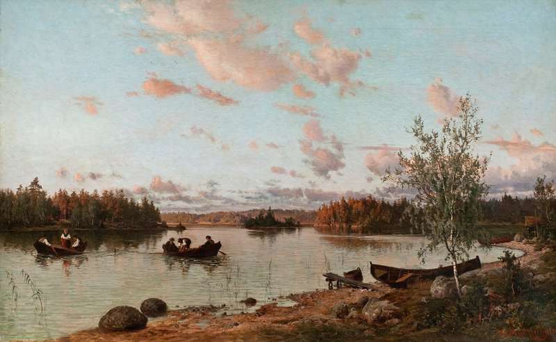 Munsterhjelm Hjalmar Riverbank At Sunset 1872 canvas print