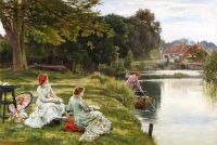 Muschamp Francis Sydney Tea By The River Near The Swan At Pangbourne 1885
