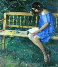 Nesterov Mikhail Vasilyevich Portrait Of Natasha Nesterova On A Garden Bench