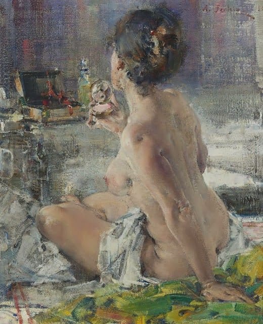 Tableaux sur toile, reproduction de Nicolai Fechin Nude Woman With A Mirror