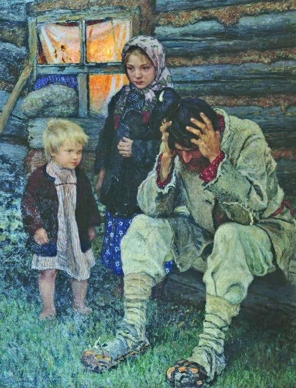 Tableaux sur toile, reproduction de Nikolai Petrovich Bogdanov-belsky Miseria 1919