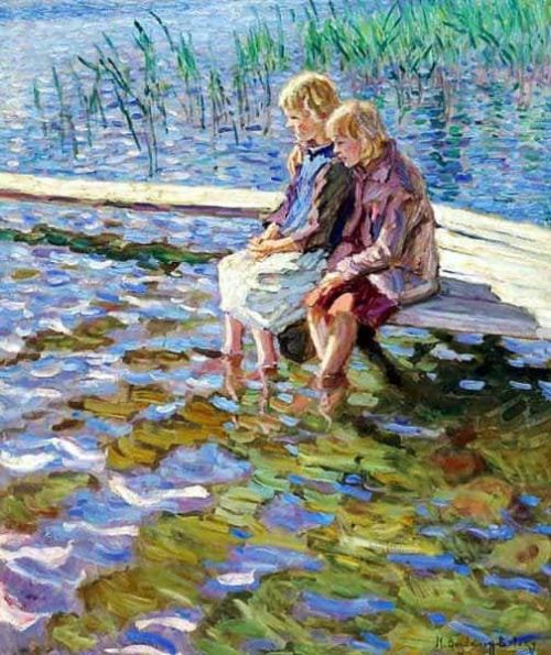 Nikolay Bogdanov-belsky Two Girls On A Footbridge canvas print