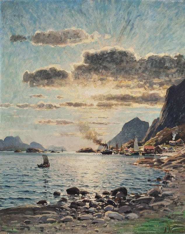 Normann Adelsteen A Steam Boat On Norwegian Fjord canvas print