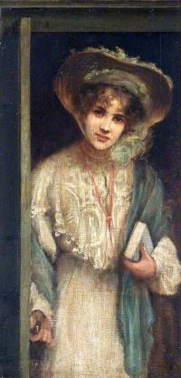 Offor Beatrice Frau, die durch eine Tür 1886 1917 eintritt