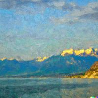 Ölgemälde des Genfer Sees auf Leinwand