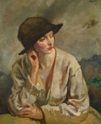 طباعة قماشية من Orpen William صورة امرأة تفكر في Miss Sinclair 1930