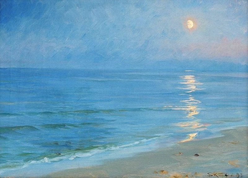 Tableaux sur toile, reproduction de P. S. Kroyer Moonlight Over Skagen Beach Wide - 1899
