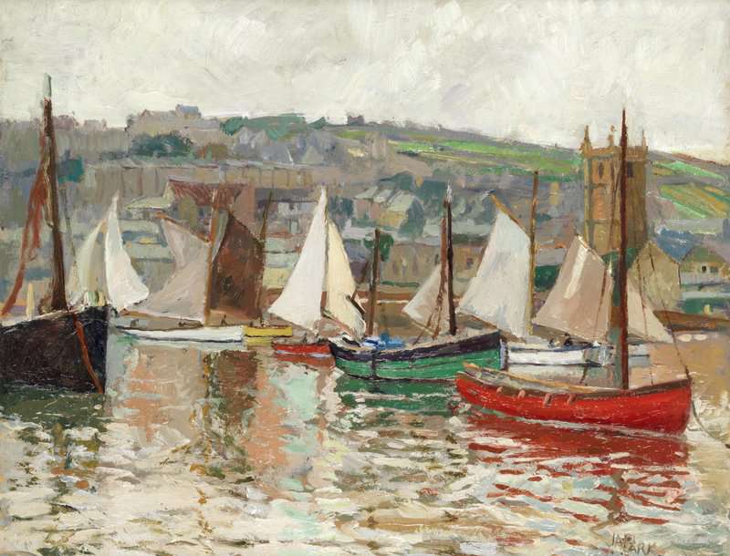 Park John Anthony Peaceful Haven Fishing Boats At Anchor Drying Sails canvas print
