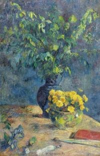Paul Gauguin Dos jarrones de flores y un abanico