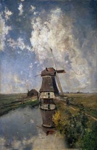 Paul Joseph Constantin Gabriel Eine Windmühle auf einer Polderwasserstraße, bekannt als im Monat Juli - 1889