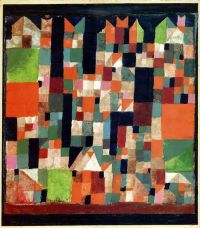 Paul Klee La ciudad con detalles en rojo y verde 1921
