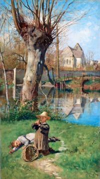 Pauli Georg Pastoral Scene On The Bank Of The Loing canvas print