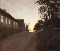 Paulsen Julius Evening Landscape With A Mill At Sunset canvas print