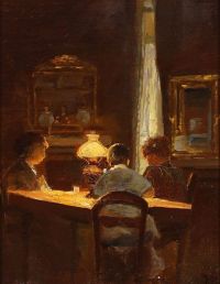 أمسية بولسن جوليوس مع ثلاث نساء على ضوء مصباح الكيروسين