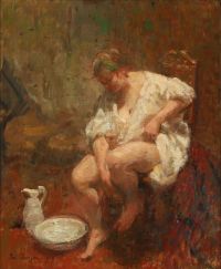 Paulsen Julius Interieur mit einem Modell, das ihre Füße wäscht, 1919
