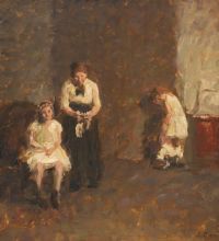 Paulsen Julius Interieur mit Mädchen beim Ankleiden 1913