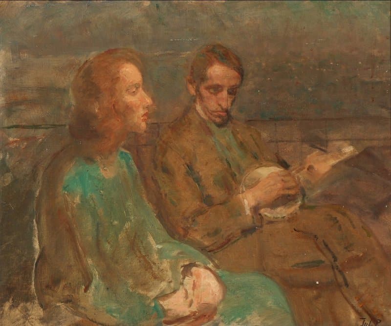Paulsen Julius The Artist S Daugther And A Man With A Banjo canvas print