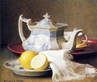 Paxton Elizabeth Okie Stillleben mit Teekanne und Zitronen
