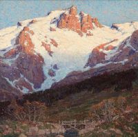 Payne Edgar Footbridge Below Snowcapped Peaks Ca. 1921 23 canvas print