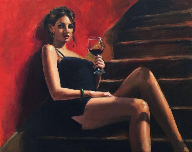 Pe Rez Fabia N Girl With Red At The Stairs canvas print