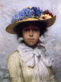بيرس تشارلز سبراغ امرأة في فستان أبيض وقبعة من القش 1880
