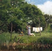 Pedersen Viggo Garden Scenery With A Woman Drying Laundry 1884