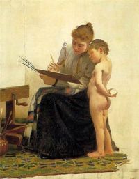 Peel Paul Mme Peel At Easel With Daughter