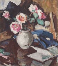 Peploe Samuel John Pink Roses In A Vase Ca. 1929