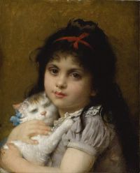 Perrault Leon Girl With A Kitten canvas print