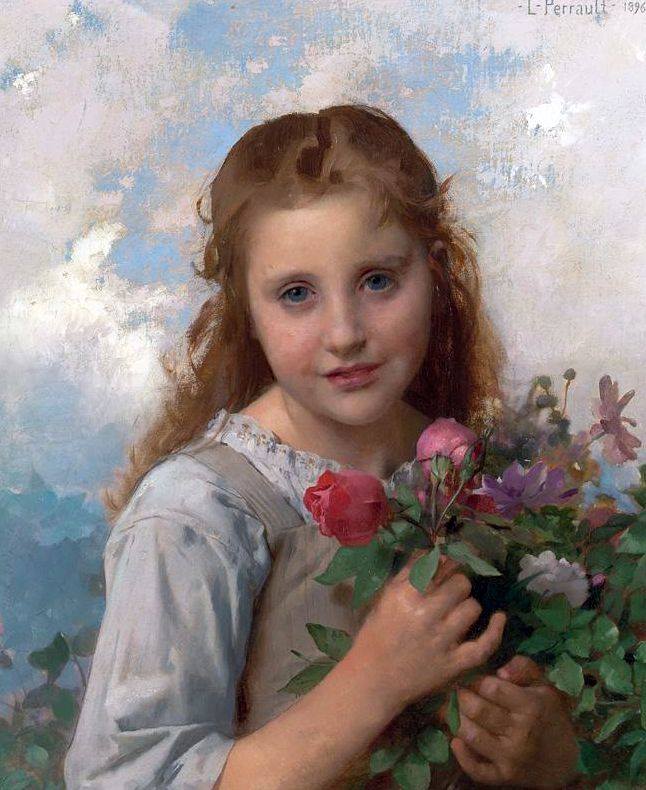 Perrault Leon Little Girl With A Bouquet Of Flowers canvas print
