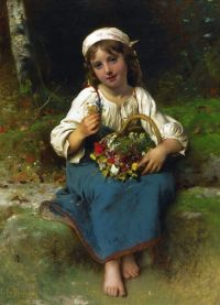 بيرولت ليون فتاة صغيرة مع سلة من الزهور 1880