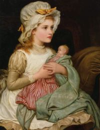 Perugini Dickens Kate Ein junges Mädchen mit ihrer Puppe 1879 Leinwanddruck