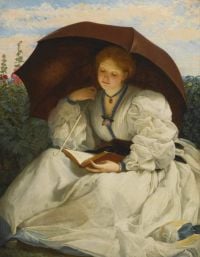 Leinwanddruck von Perugini Dickens Kate liest an einem sonnigen Nachmittag