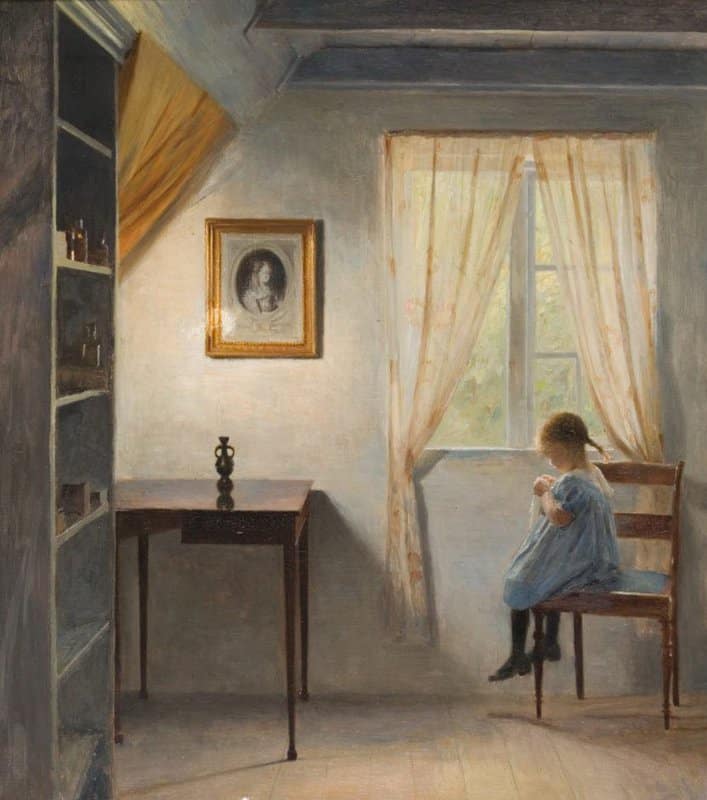 Tableaux sur toile, reproduction de Peter Ilsted A Little Girl Sewing 1898-1902