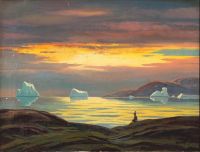 Petersen Emanuel AA Greenlandic Coast مع امرأة تحدق في غروب الشمس
