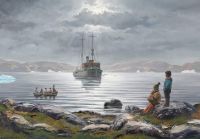 Petersen Emanuel A A Ship And Minor Boats At A Greenlandic Fjord canvas print