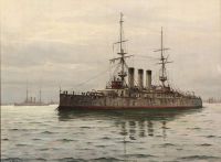 بيترسن إيمانويل منظر الميناء مع السفن الحربية 1920