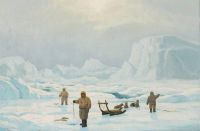 Petersen Emanuel A Inuit Landscape With Fishermen Fishing On The Ice canvas print