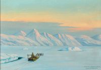 بيترسن إيمانويل أ فينترداغ كريستيانشاب. مشهد من جرينلاند مع زلاجة للكلاب